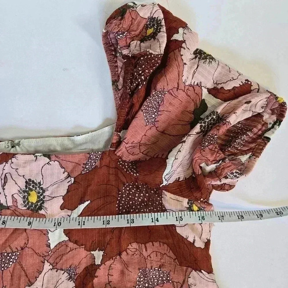 Ann Taylor Loft Coral Large Floral Poppy Square Neck Puff Sleeve Dress 4 - Picture 11 of 15
